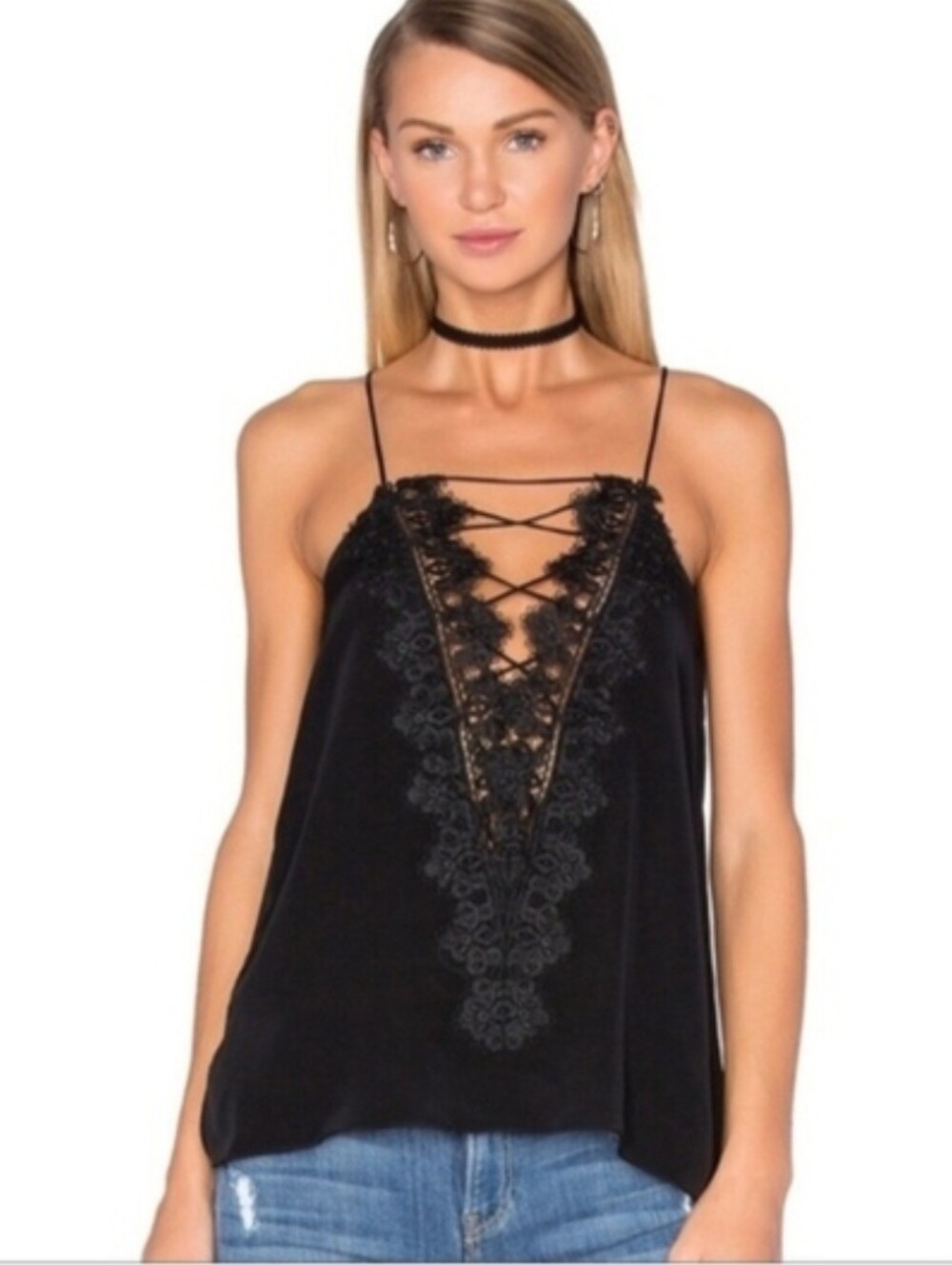 NWT Cami NYC "The Charlie'  V-Neck Lace-Trim Cami, Medium